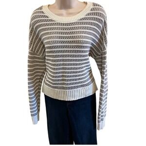 Aeropostale Womens Grey Cream Striped Open Knit Pullover Sweater Large CFHYCH11
